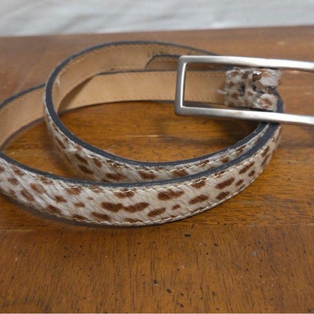 Vintage Cream and Brown Leopard Print Thin Belt